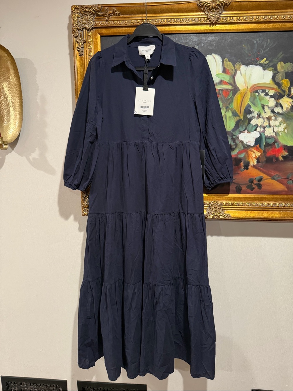 Pomander Place Mabel Navy Tiered Collared Maxi Dress